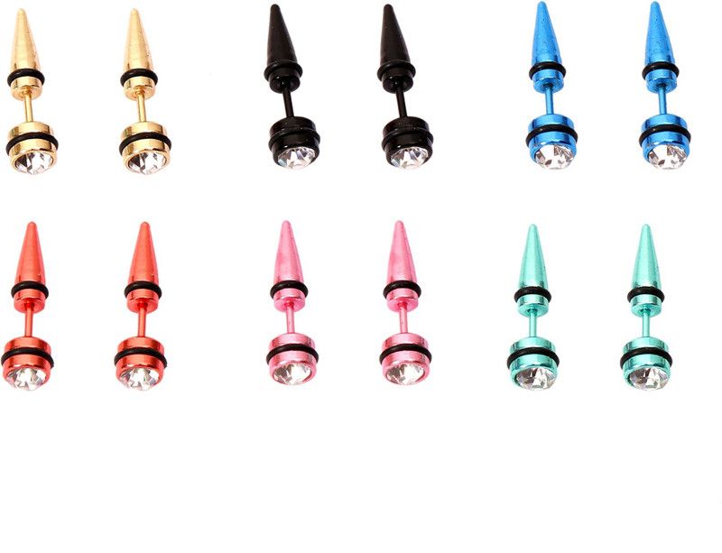 Spike Stud Earring Fashion Jewellery Stainless Steel Silver And Black Colour 2 Design 2 Pair Studs Earrings for Men and Girl Metal Stud Earring