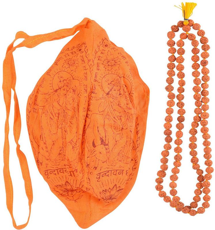 Rudraksha Jaap Mala with Jaap Bag ( Gomukhi) Wood Necklace