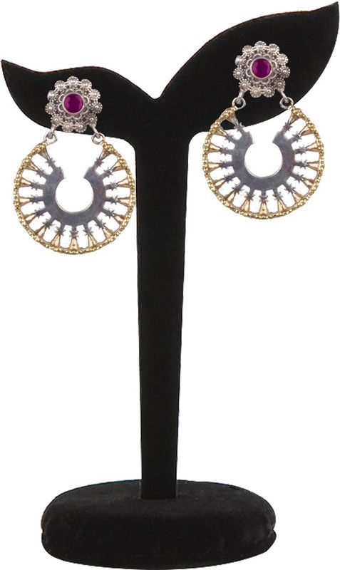 Piah Fashion Sublime oxidised 
Silver Round Shape & Pink Beaded Dangling 
Earring For Women & Girls Brass Drops & Danglers
