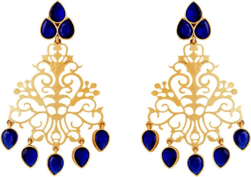 Golden Matte Finish Earrings with Stones Brass Drops & Danglers