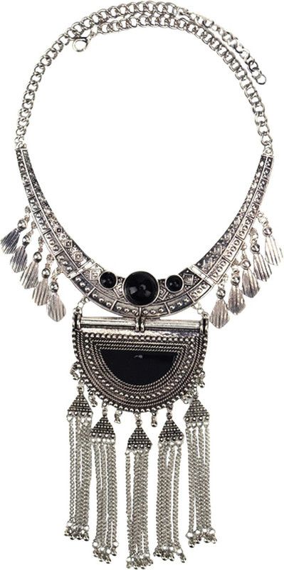 Boho Gypsy Collection" Authentic Adornment Tassel Addict Boho Antique Turkish Statement Long Tassel & Pendant Silver Plated Alloy Necklace
