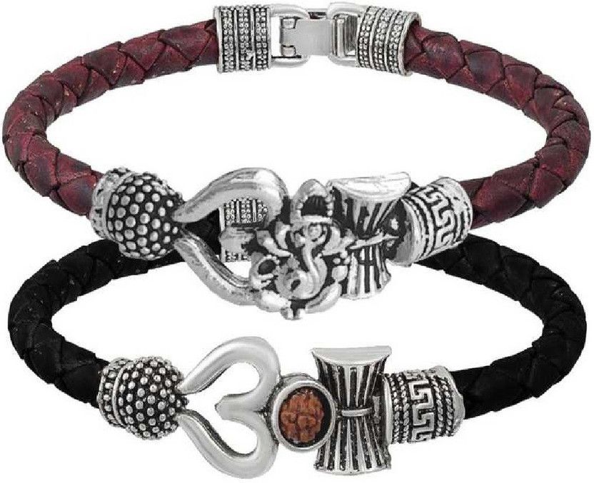 Brass, Leather Silver Bracelet