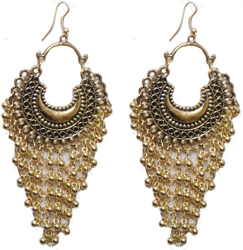OxidizedChandbali With Golden Hanging Beads Alloy Chandbali Earring
