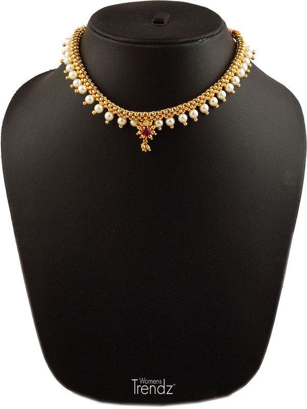 Full Jhaler White Plus Moti Thushi 24K Gold Plated Crystal Gold-plated Plated Alloy Necklace
