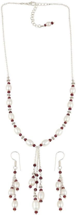 Alloy Silver White, Maroon Jewel Set  (Pack of 1)