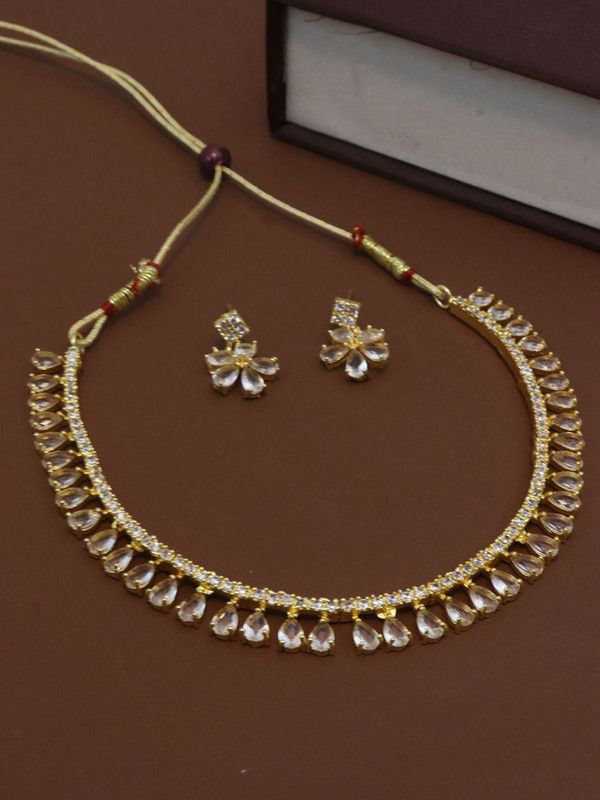 Crystal Jewel Set  (White, Gold)