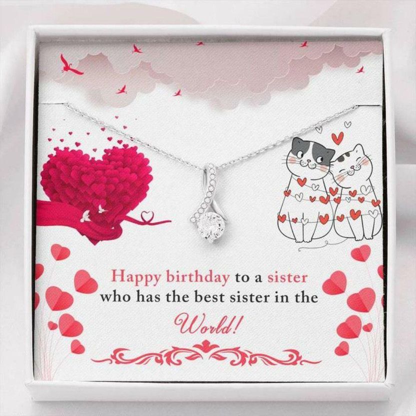 Sister Necklace, To My Sister Necklace Best Friends BFF Birthday Gift Zircon Silver Pendant Set