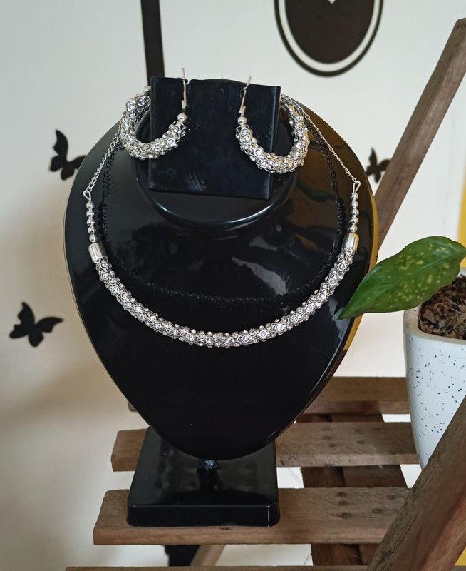 Stone Silver Silver, White Jewel Set  (Pack of 1)