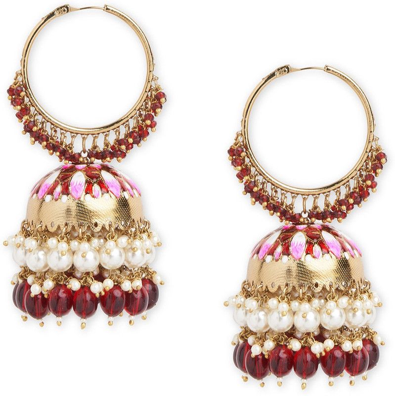 Hoop Gold Plated Meena Jhumki Earrings Set Pearl Alloy Hoop Earring, Jhumki Earring