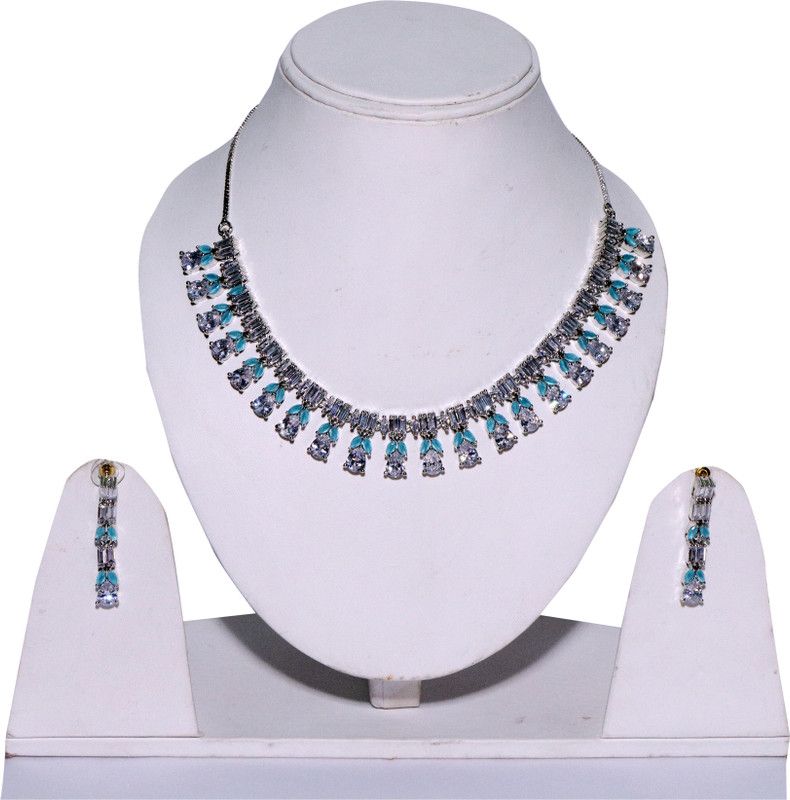Crystal, Alloy Silver Blue, White, Silver Jewel Set  (Pack of 1)