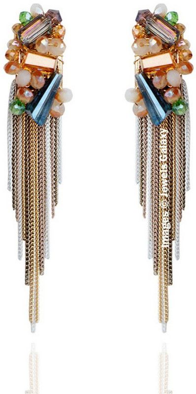 Stylish Sparkling Onyx Crystal Chain Drop Tassel Earrings For Women Crystal Copper Tassel Earring
