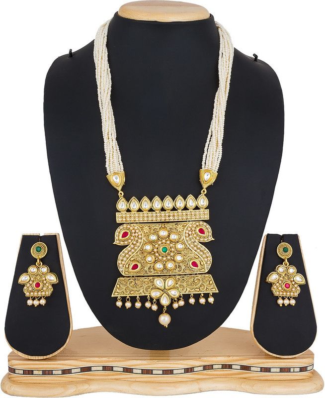 Alloy Gold-plated White, Pink, Green Jewel Set  (Pack of 1)