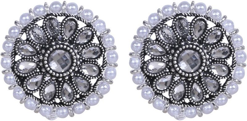 Round Silver and White Pearl Studs Brass Stud Earring
