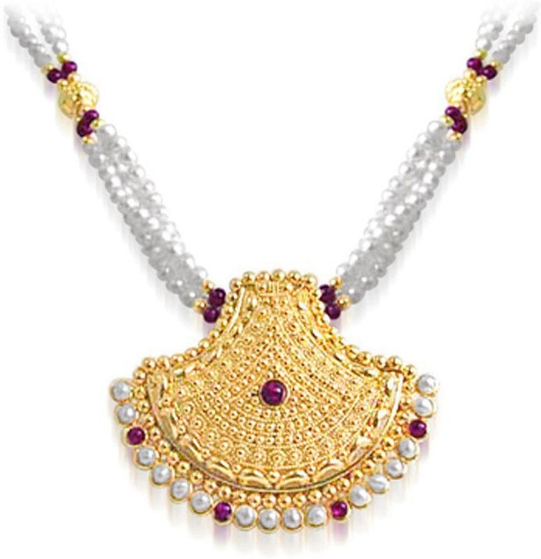 Pearl Glitters Pearl, Garnet Gold-plated Plated Metal Necklace