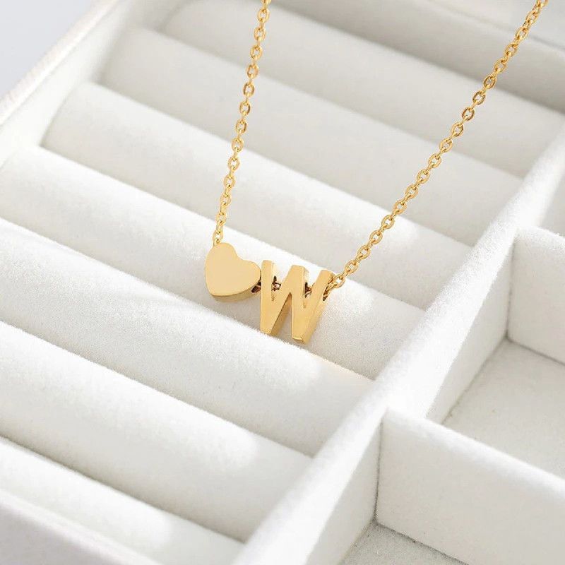 Initial Alphabet Letter W Gold-plated Copper Pendant Set