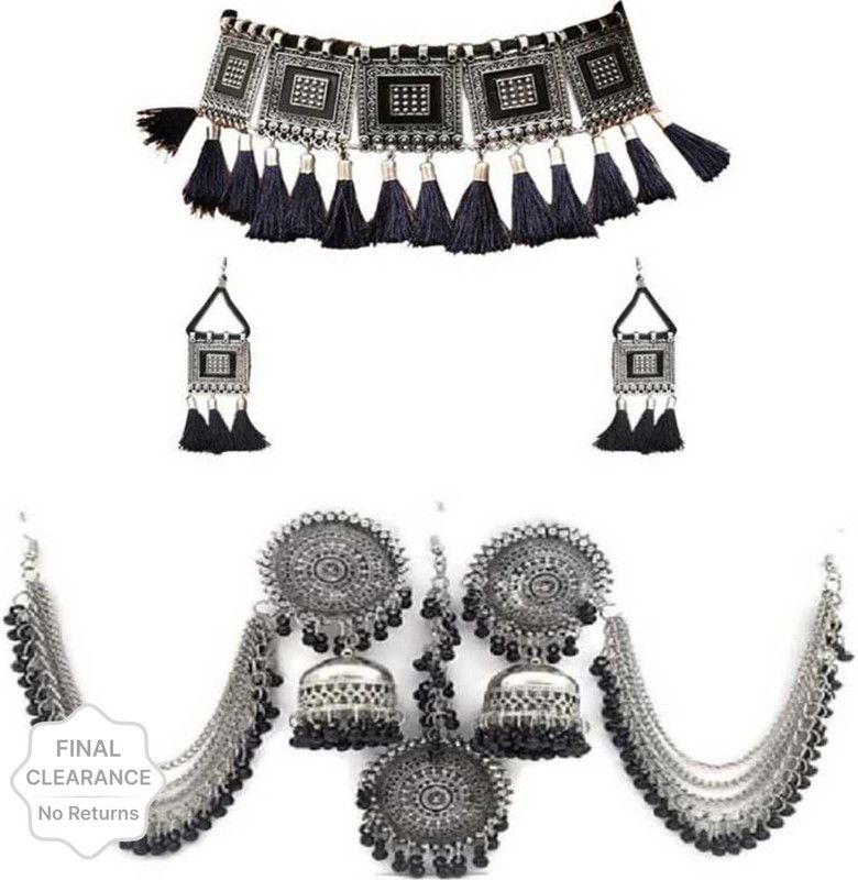 Metal Sterling Silver Silver, Black Jewel Set  (Pack of 2)