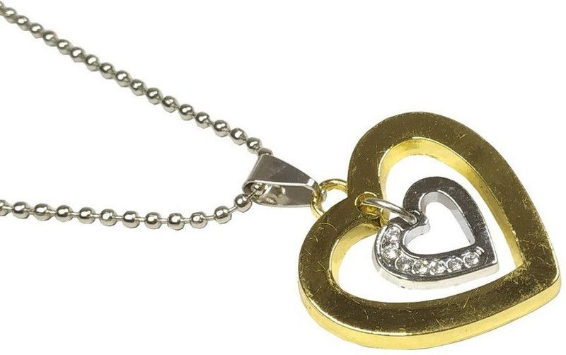 Valentine's Day Special Metal Stainless Steel Golden Color I Love You Romantic Heart Initial Small Heart With Diamond Nug Love Beautiful Locket Pendant Necklace With Chain For Girl's And Women's Gold-plated Stainless Steel Pendant Set