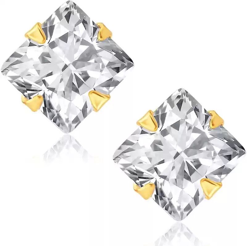 White Crystal Gold Glittering Square Studs Cubic Zirconia Stud Earring 1 Pair White Zircon Metal Stud Earring