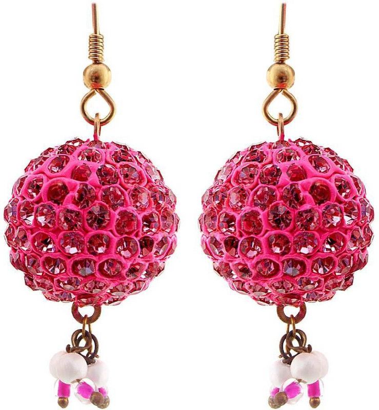 Handmade Magenta Lakh Ball Jhumka Set Brass Drops & Danglers