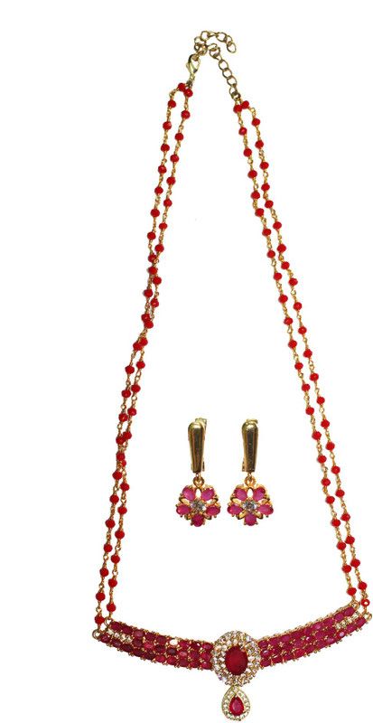 Brass Gold-plated Multicolor, Red, Pink, Gold Jewel Set  (Pack of 1)