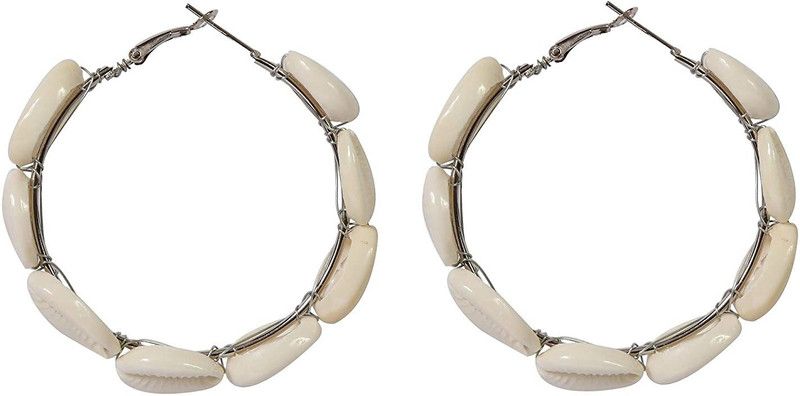 Silver Colour Handicraft Artificial Sea Shell Hoop Earrings for Women and Girls Silver Hoop Earring
