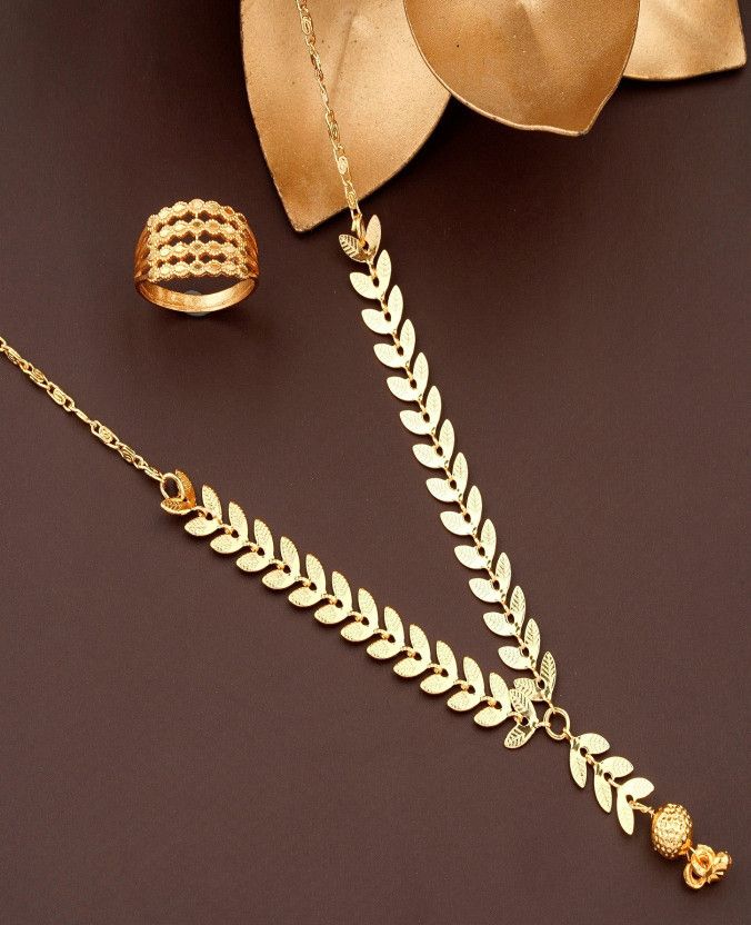 Gold-plated pendant necklace chain with ring for women & girls Beads Gold-plated Plated Alloy Chain