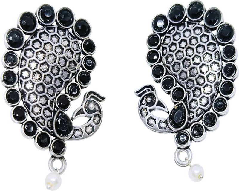 German Silver Oxidized Stylish Handmade Peacock Stone Drop Earrings Women &Girls Crystal Brass Drops & Danglers, Earring Set