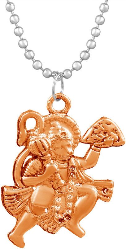 Copper Plated Brass Lord Flying Hanuman Bajrang Bali Hindu Temple Locket Pendant Necklace for Men and Women Copper Brass Pendant