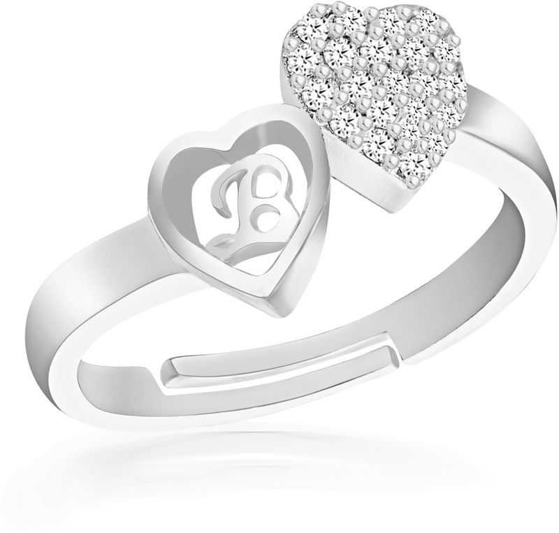 Jewellery Stylish Heart Alphabet Letter Initial B Rings for girls women girlfriend Men Boys Couple American diamond Adjustable Valentine Gifts Love Ring Brass, Copper, Stone Cubic Zirconia, Diamond Silver Plated Ring