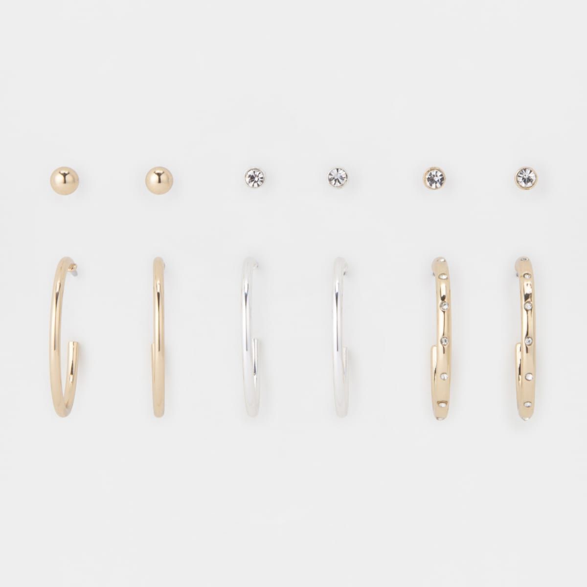 6 Pack Hoop and Stud Earrings - Gold and Silver Look