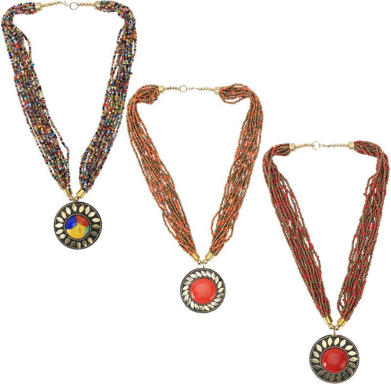 Bead Brass Plated Brass, Metal, Glass Necklace