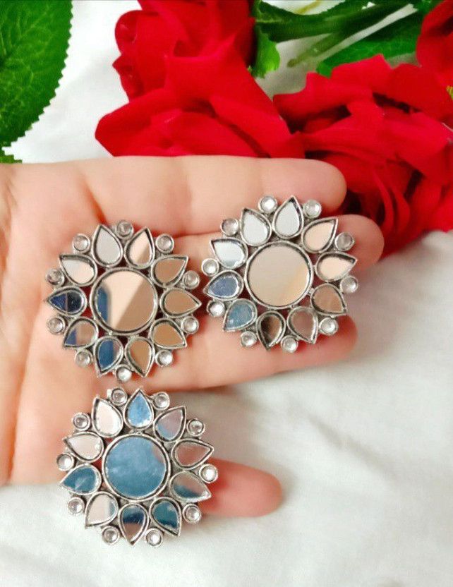 Earr - Ring Combo Mirro Flower - HRM Brass Stud Earring