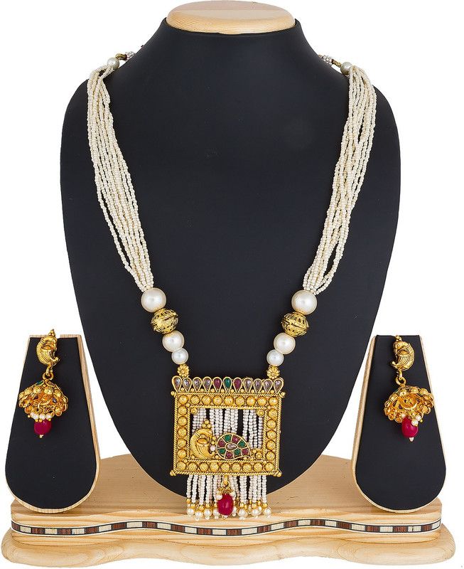 Metal, Alloy Gold-plated Gold, White, Pink Jewel Set  (Pack of 1)