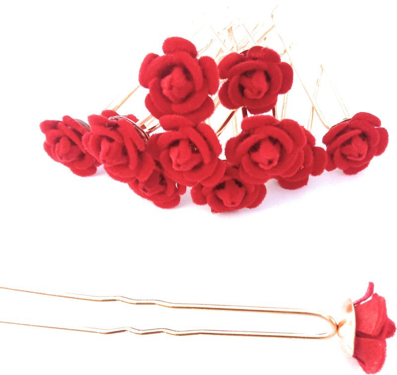 red rose juda pin for girls pack of 12 in a pack Hair Clips & Hair Pins Brooch  (Gold, Red)