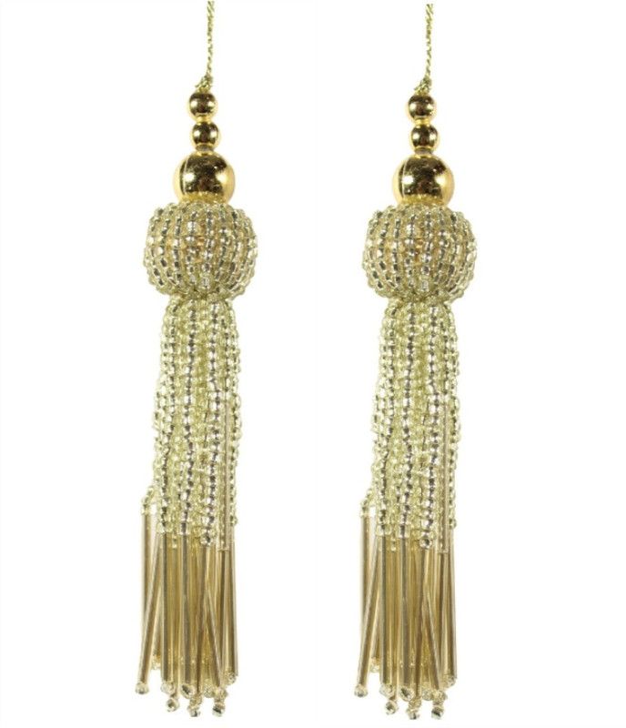 Fashionhaat Stylish and Ethnic Acrylic Light Golden Pearls Tassel Women's Ethnic Work Hanging Light Golden Latkan for Saree Blouse Dupatta Lehenga Gowns (Set of 2 Brooches) (Golden) Brooch  (Gold)