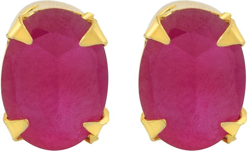 Gold plated Faux Burma Ruby Fashion Stud Earrings Women Girls Cubic Zirconia Brass Stud Earring