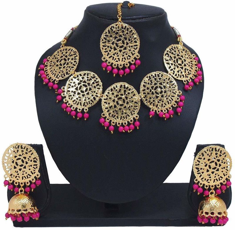 Brass Brass Gold, Pink Jewel Set  (Pack of 1)