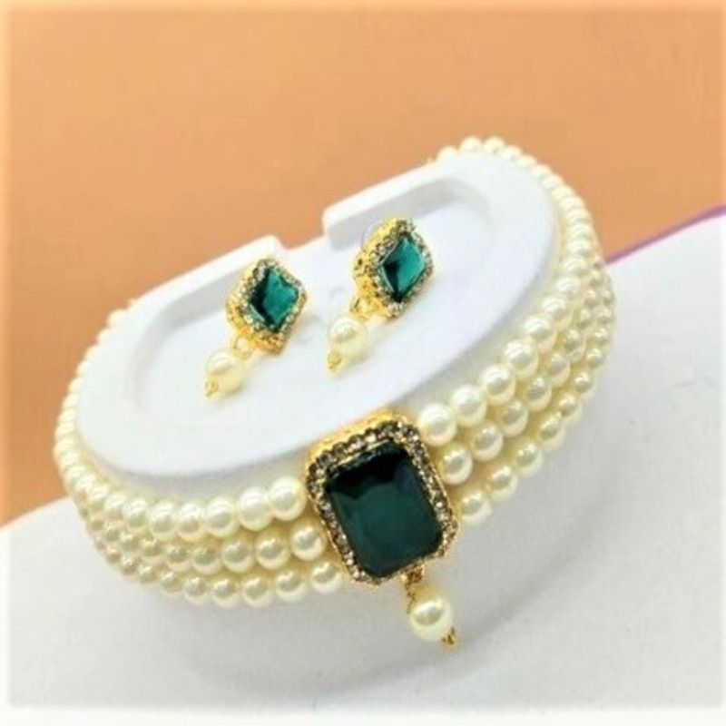 Crystal, Plastic Jewel Set  (Green, White)