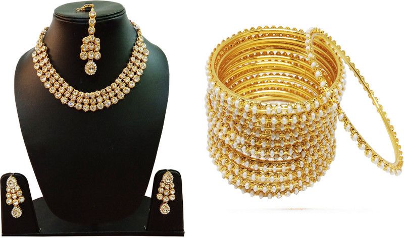 Stone, Alloy Gold-plated White, Gold Jewel Set  (Pack of 1)