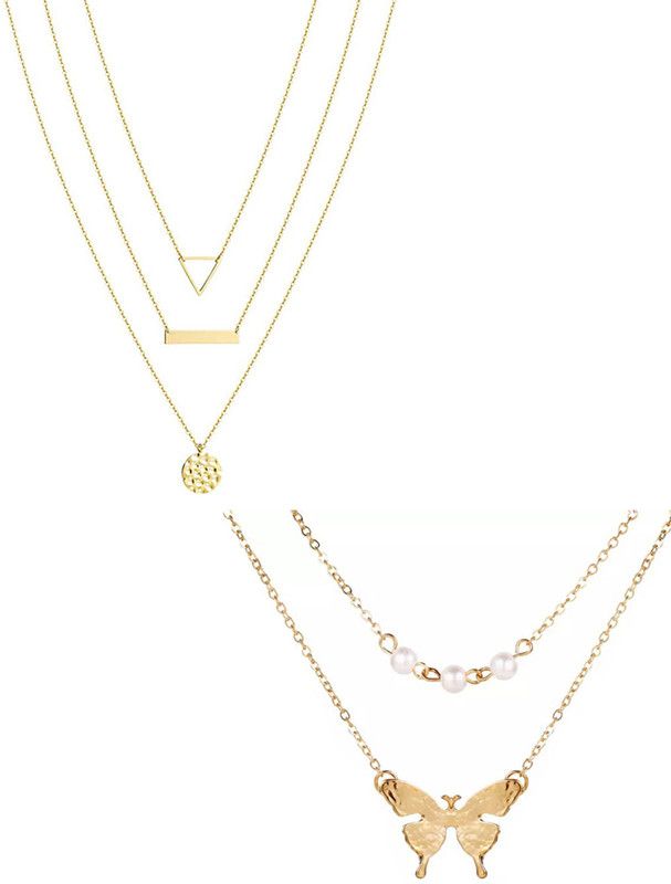 Combo of 2 Gold Plated Butterfly and Coin Pendant Gold-plated Plated Alloy Layered