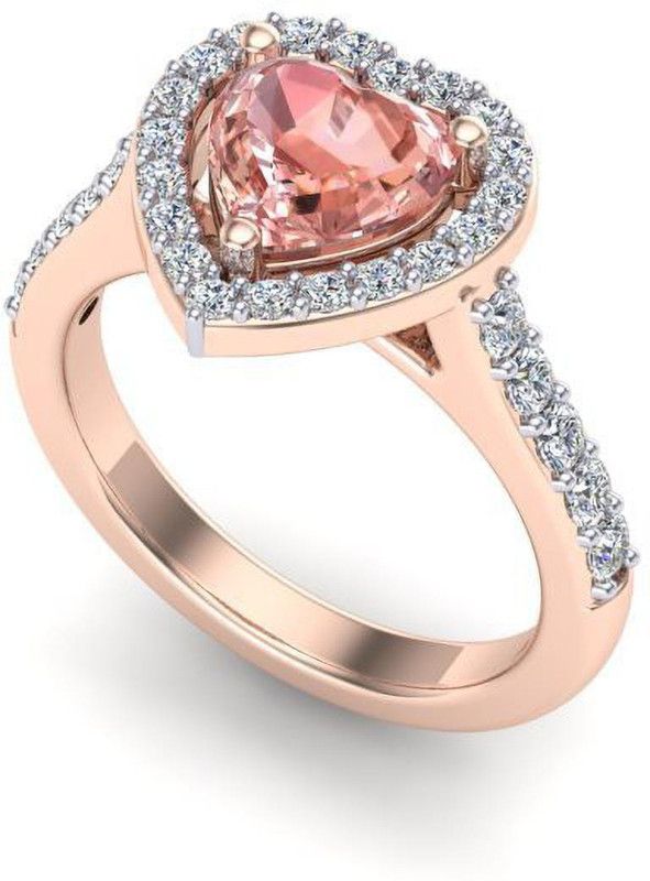 925 Sterling Silver Heart Shaped Ring With Swarovski | Peach Sterling Silver Cubic Zirconia Rhodium Plated Ring