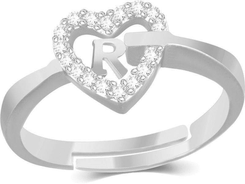 Stylish Jewellery 'R' Letter Heart Women Men Unisex Alphabet Silver plated Ring Brass Cubic Zirconia Silver Plated Ring