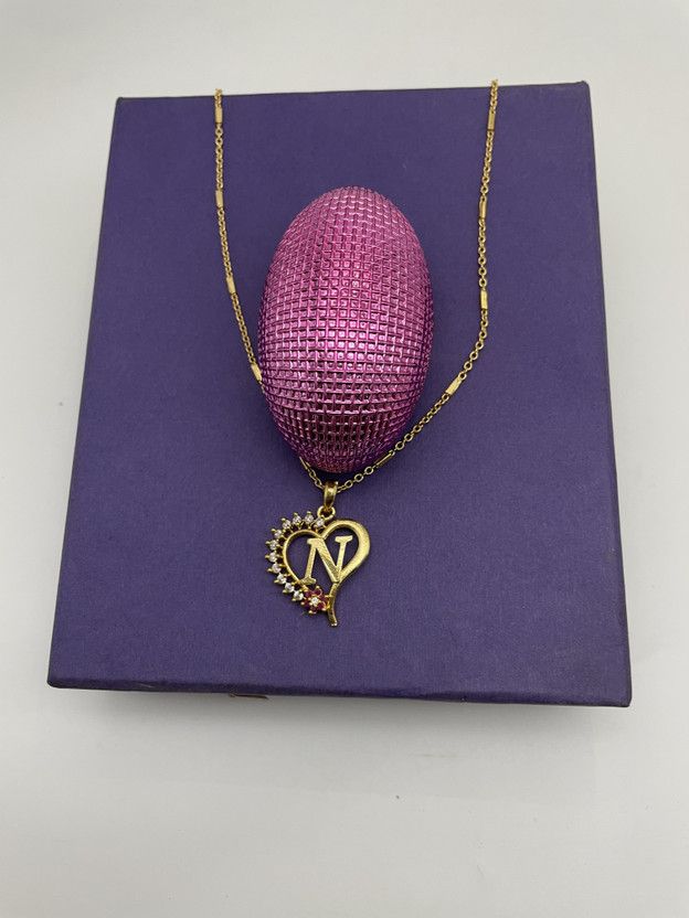 Excellent Finished Valentine's Pink Flower Heart Initial "N" Letter Gold-plated Latest Style Design New Model Cubic Zirconia Alloy Pendant And Mangalsutras Gold-plated Alloy Pendant Set