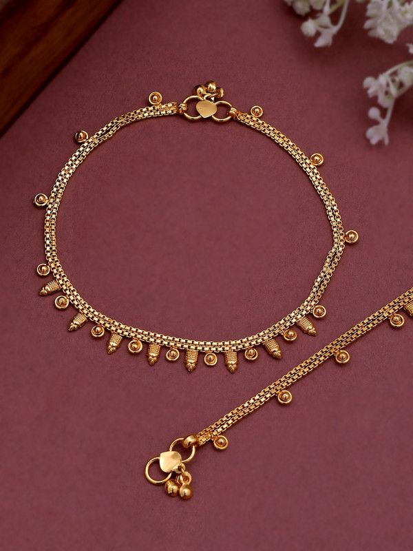 Silvermerc Designs Golden Delicate Chain Payal Anklet Brass Anklet