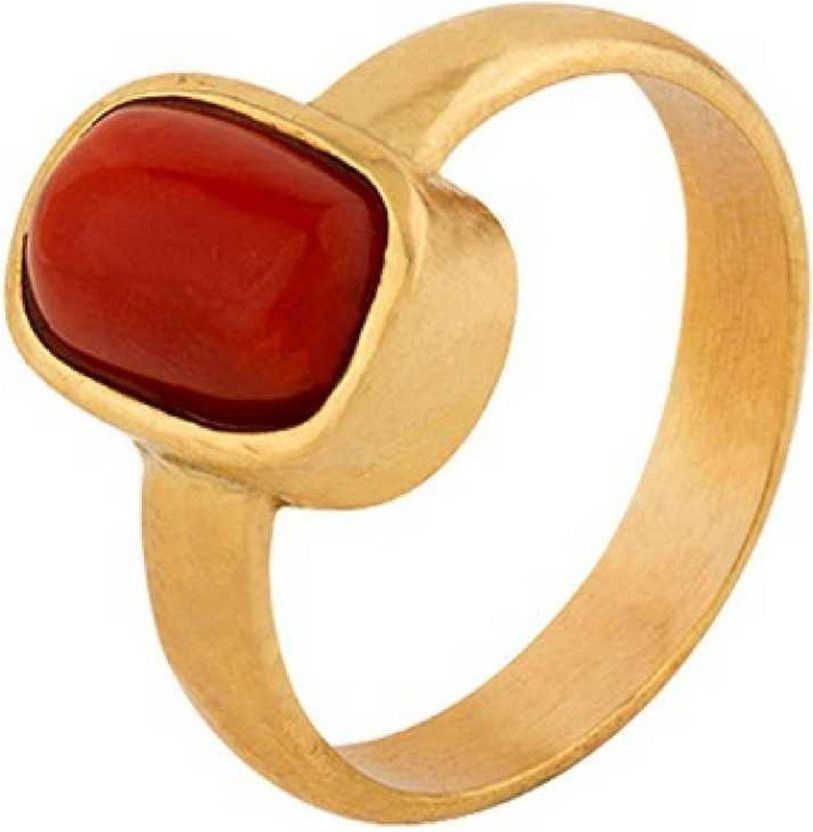 Ratan Bazaar Adjustable Coral Ring Man and Women Copper Sapphire Sterling Silver Plated Ring