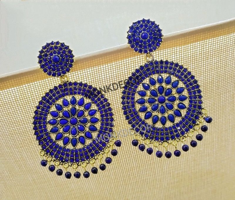 Elite Gola Stone Earring For Girls and Women. (Blue Color) Brass Jhumki Earring