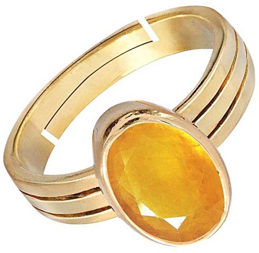 Certified Yellow Sapphire Pukhraj 8.4Carat 9.25Ratti Birthstone Gemstone Panchdhatu Adjustable Ring Copper Sapphire Gold Plated Ring