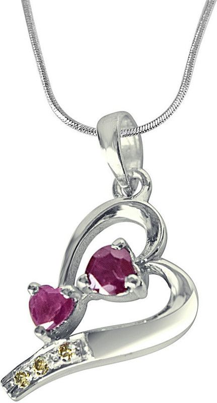 The House of Love Real Diamond, Red Ruby & Sterling Silver Pendant with 18 IN Chain (SDP323) Sterling Silver Diamond, Ruby Sterling Silver Pendant