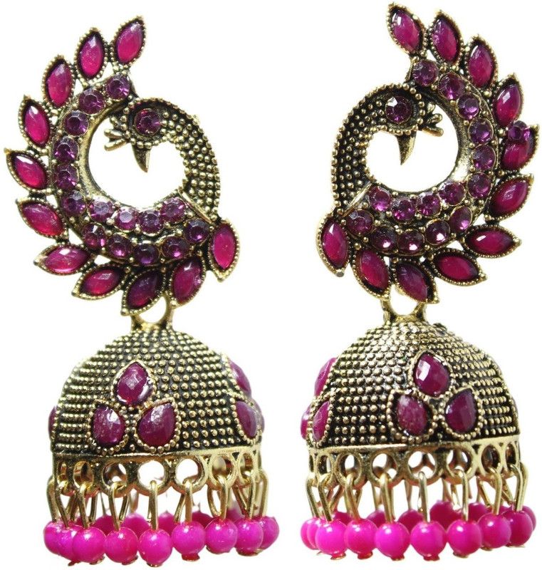 Designer Pink color Jhumka earrings for women Party wear earrings Jhumka earrings fancy big for wedding Traditional Jhumka Alloy Jhumki Earring (Pink) Alloy Jhumki Earring