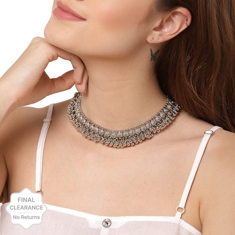 Trendy Premium Quality German Silver Necklace Beautiful Choker for Girls Beads Silver Plated Alloy Choker